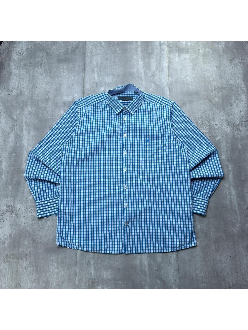 Y2K Blue Givenchy Logo Plaid Long Sleeve Button Up Shirt